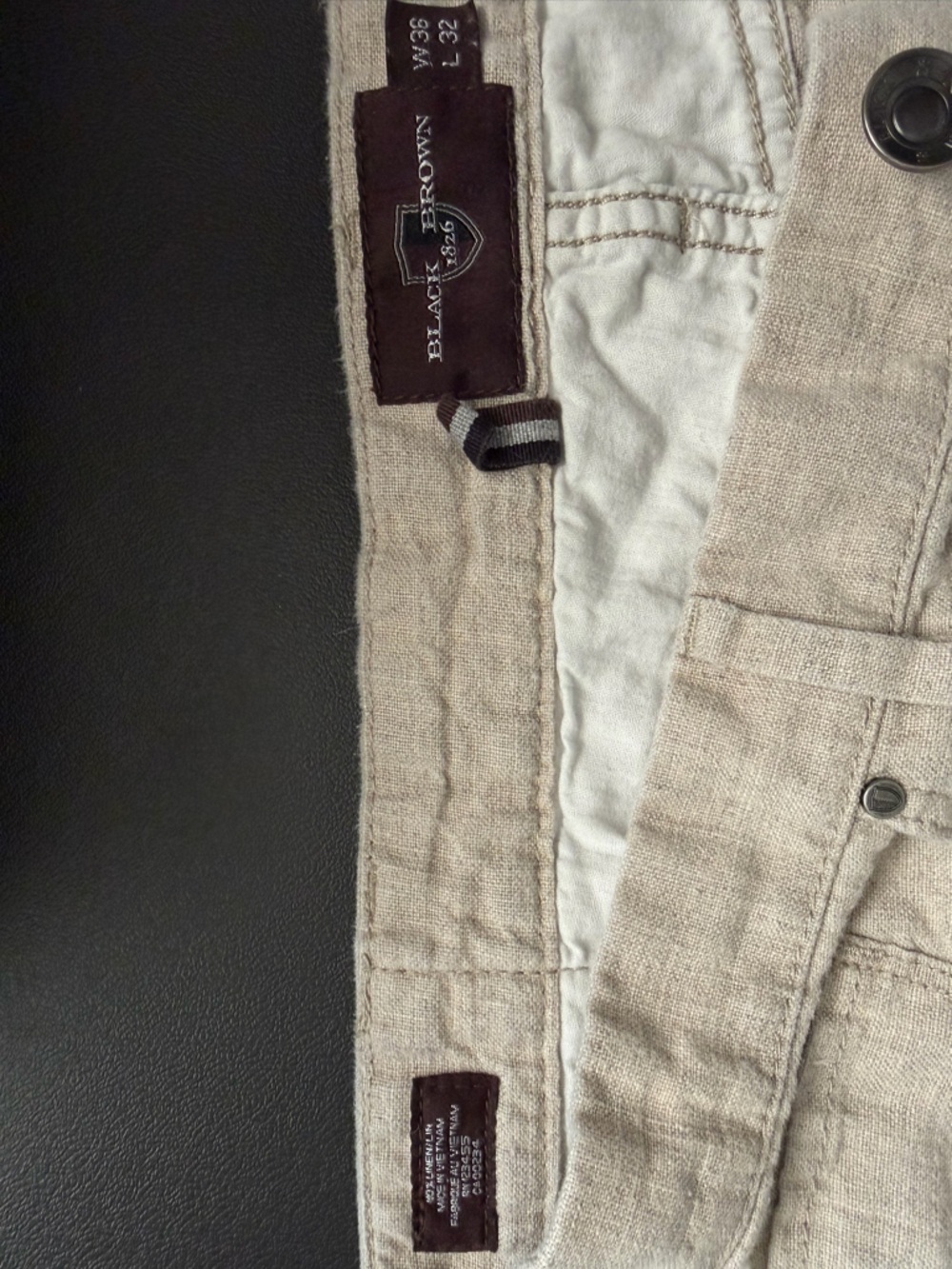 Black Brown 1826 Men’s Linen Pants W36 L32 Beige Tan Dress Casual Summer - Picture 2 of 6
